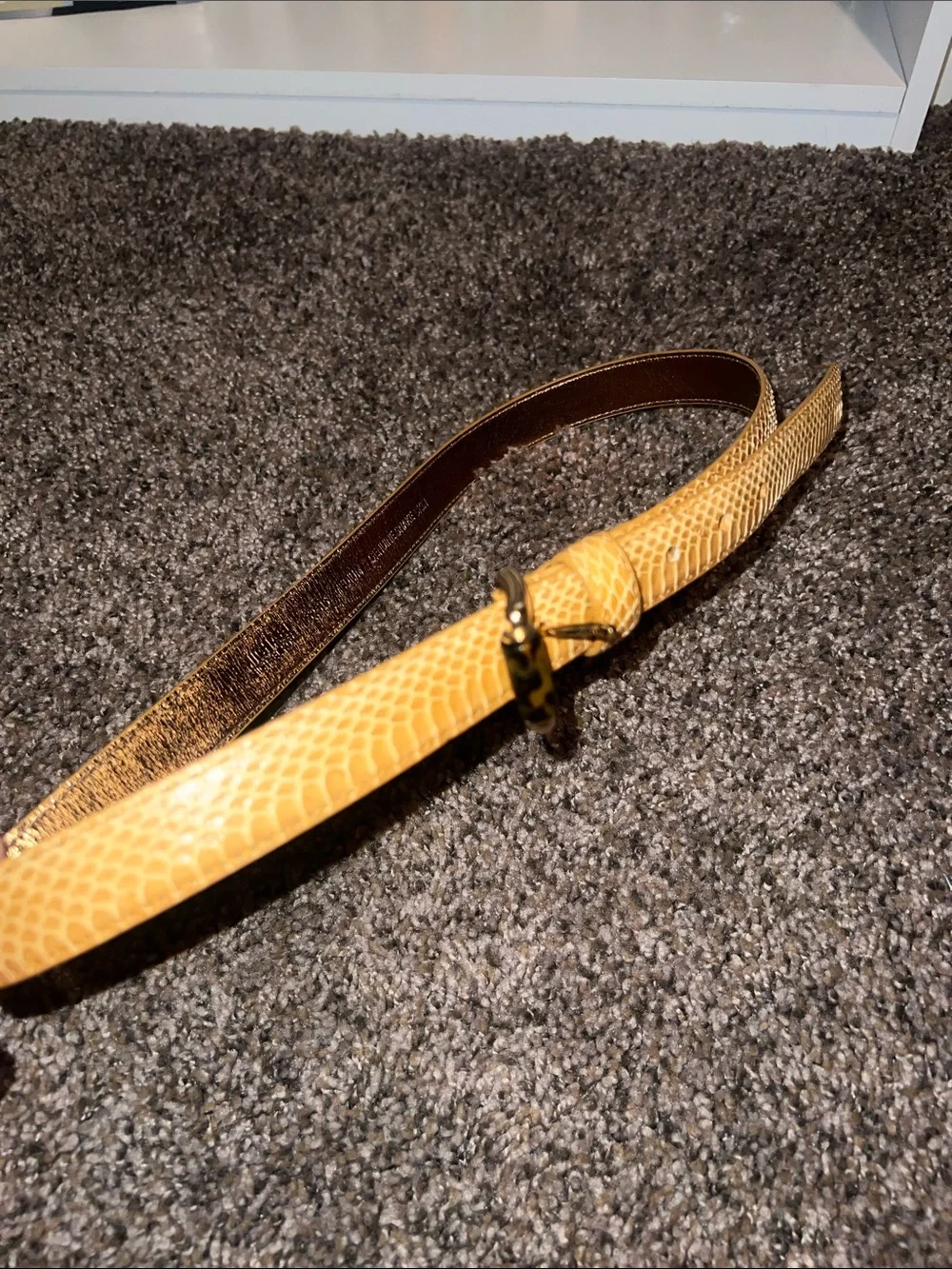 Michael Kors Yellow Snake-Embossed Leather Belt with Gold Buckle
